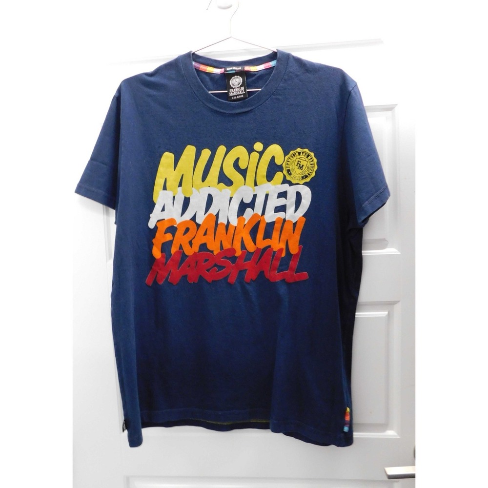 FRANKLIN MARSHALL Music‎ Addicted Navy Blue 100% Cotton T-shirt Italy sz XL